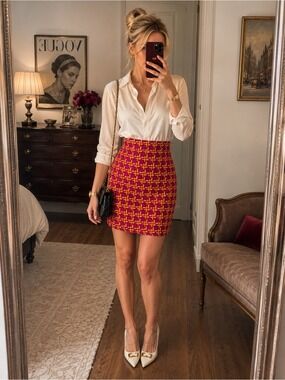 Vintage 1980 ESCADA Margaretha Ley Chenille Plaid Wool Pencil Mini Skirt Germany